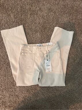 Zara Cream Straight-Leg Jeans